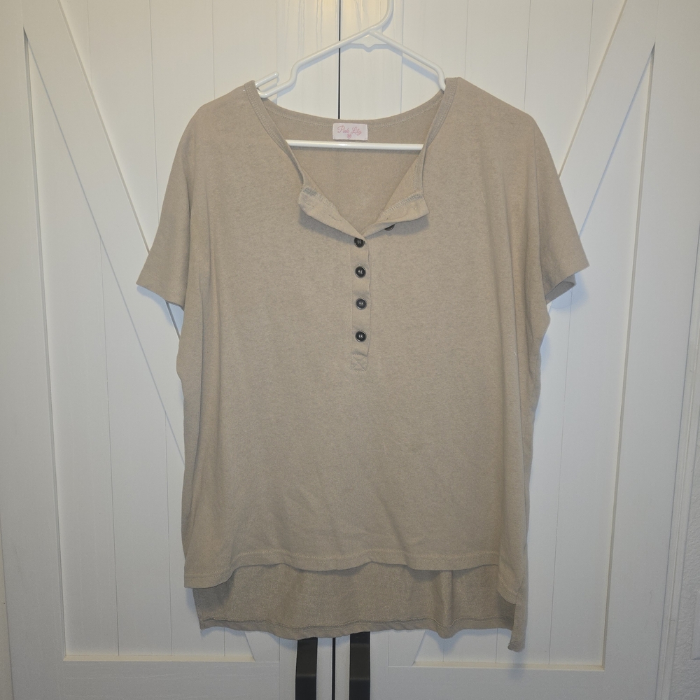 Casual Beige Button-Up Top
